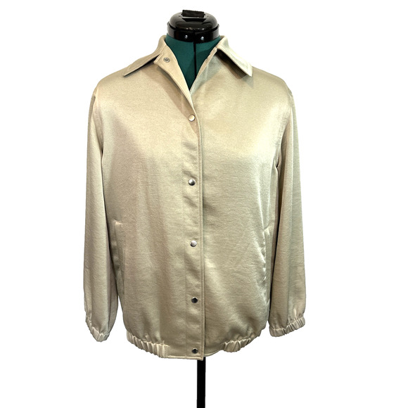 NWT Vince Shine Snap Front Satin Bomber Jacket OVERSIZED Women's XXS - Picture 2 of 11